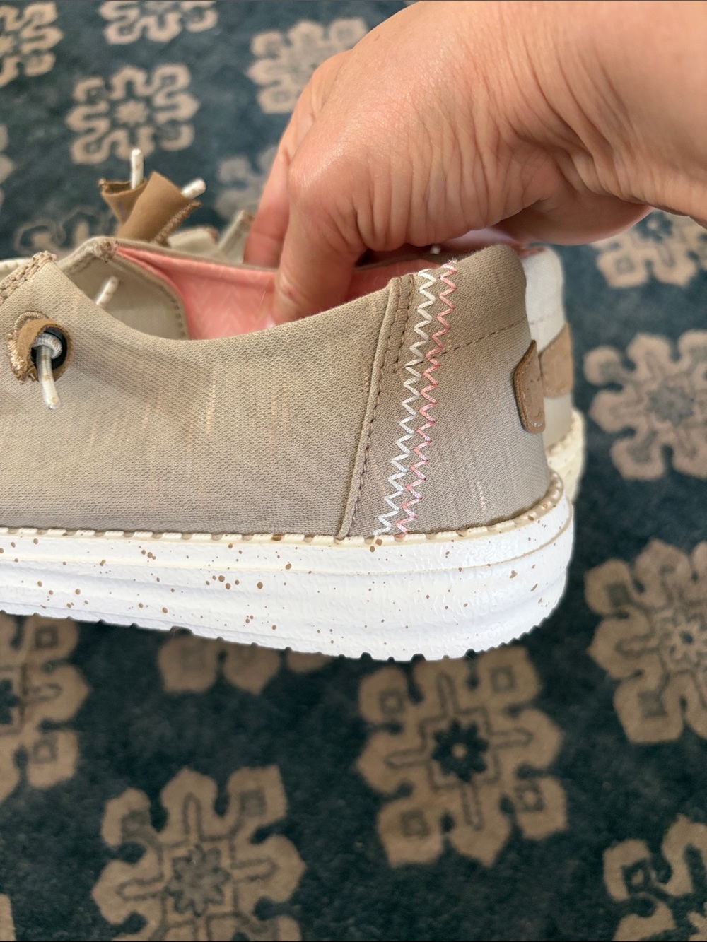 Women's HEY DUDE Beige Heathered Wendy Stretch Shoes - Picture 4 of 9